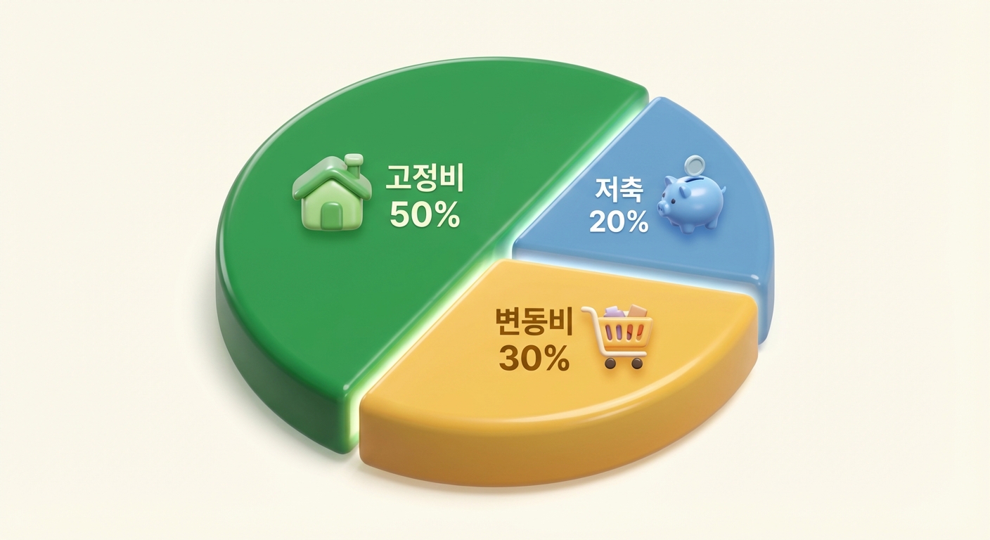 맞벌이 부부 예산 배분 50-30-20 법칙 - 고정비 50%, 변동비 30%, 저축 20%